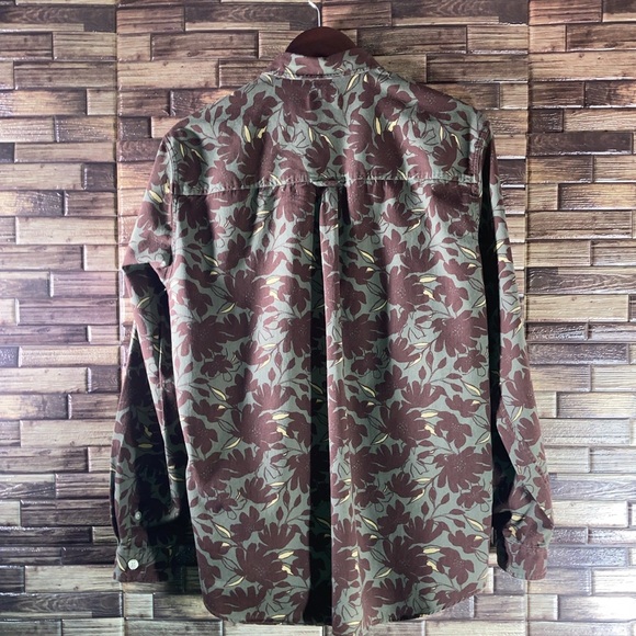 Mens EUC Frank & Oak Large Floral Print Green & Brown Button Down Shirt - Picture 2 of 7